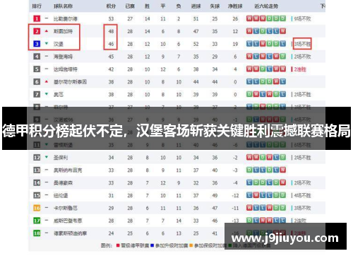 德甲积分榜起伏不定，汉堡客场斩获关键胜利震撼联赛格局